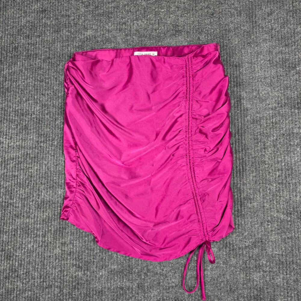 12th Tribe Pink Satin Ruched Mini Skirt Medium Side Drawstring